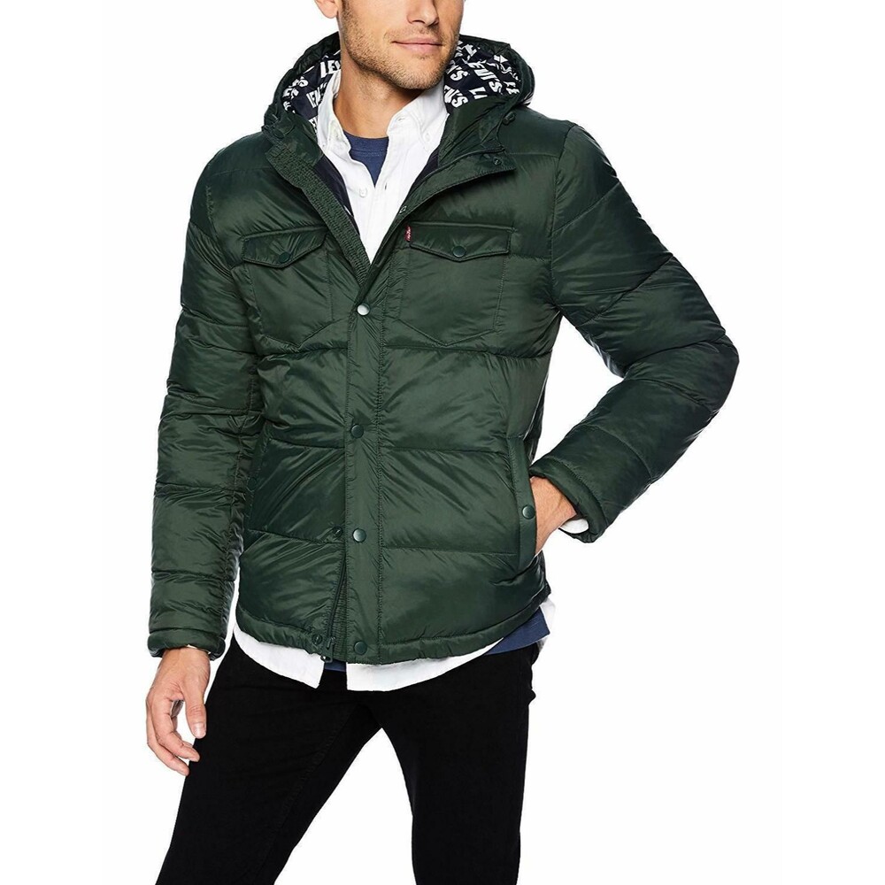 LEVI'S Men M Hooded Performance Coat NEW Ultra Loft Puffer Trucker Jacket